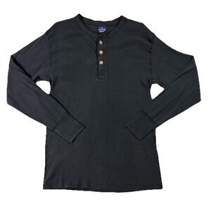 VTG 90s Duofold 100% Cotton Long Sleeve Henley Black Men's L Gorpcore Grunge